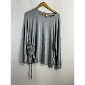 Womans Nine West Pullover Sweater XL Gray Crew Neck Gathering 1 Side